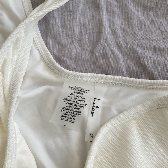 Lulu’s Just Add Water White Ribbed One-Shoulder Side-Tie Swimsuit - Picture 7 of 8